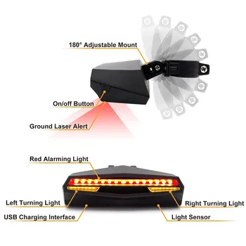 USB Riteņbraukšana Taillight Bezvadu Tālvadības Velosipēda Aizmugurējā Luktura Pagrieziena Signālu, Velosipēdu Sēdekļa Gaismas