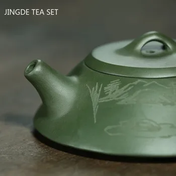 Yixing tējas podi Violetā Māla Boutique Zaļā māla Dzīvoklis akmens scoop Tējkanna Roku skaistumu tējkanna Tie Guanyin Puer Tējas komplekts 120ml