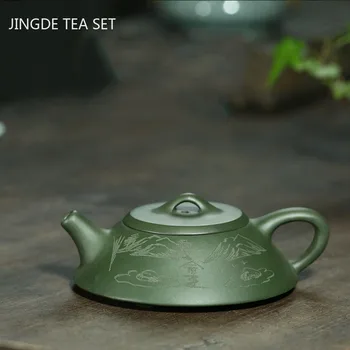 Yixing tējas podi Violetā Māla Boutique Zaļā māla Dzīvoklis akmens scoop Tējkanna Roku skaistumu tējkanna Tie Guanyin Puer Tējas komplekts 120ml