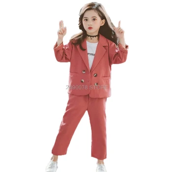 Bērnu Jaka+Bikses 2gab Apģērbu Komplekts Meitenēm Oficiālu Kāzu Tērps Bērniem Dzimšanas dienas ballīti Darbības Kostīms Sieviešu Skolas Žakete