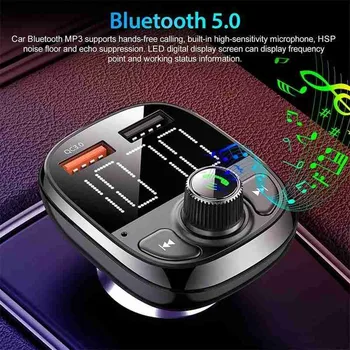 Bluetooth saderīgu Automašīnas FM Raidītājs Brīvroku QC3.0 Dual USB Lādētājs USB Uzlādes Radio Ātri Adaptera Komplekts Adapteri Mp3 E2M9