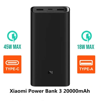 Xiaomi Power bank 3 20000mAh Pro PLM07ZM 3 USB Type C 45W Ātrās Uzlādes Portatīvo Mi Powerbank 20000 Ārējo Akumulatoru Poverbank