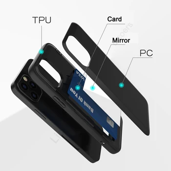 Flip Spogulis Kartes Slots Stand Case for iPhone 12 12 Mini Pro, Max XS XR-X SE 2020 8 7 6 6S Plus Triecienizturīgs Telefona Vāciņš Shell Fundas