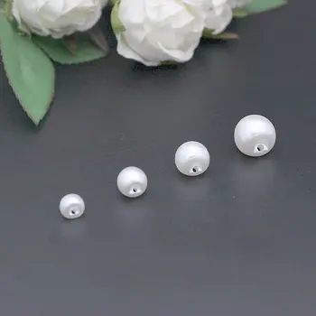 50gab/daudz samaisa Izmērs 4 sānu caurumu baltā krāsa pērļu pogas, apģērbu šūšanas piederumu amatniecības dekoratīvās buckl pogas, pogu šūšana