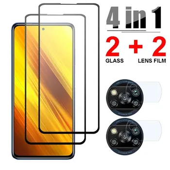 4in1 Rūdīta Stikla Xiaomi Poco X3 M3 M2 F2 X2 Pro NFC 11 Lite 11es Kamera Len Filmas Xiaomi Poco F3 X3 M3 Ekrāna Aizsargs