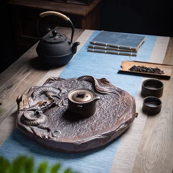Apaļa keramikas tējas paplātes pūķis tējas galda kung fu tējas paplāti valdes piederumi