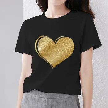 Melnās Visu maču Sieviešu T-krekls O-veida kakla Mīlestību Sirdī, Modelis, Sērija Topi Classic Dāmas Īsām Piedurknēm Tee Dropshipping Sieviešu Apģērbu