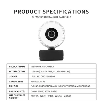 Ultra HD AutoFoucs 2K HD Webcam Iebūvēts Regulējams Gredzens Gaismas un Mikrofonu, Web Kameru, lai Google Atbilst TikTok YouTube Streamer