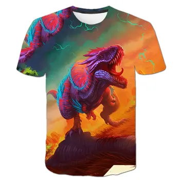 2021Children Vasaras Jauns T-krekls Zēniem Un Meitenēm 3D Drukāšanas Karikatūra Dinozauru Bērnu T-krekls Īsām piedurknēm Gadījuma Augšu