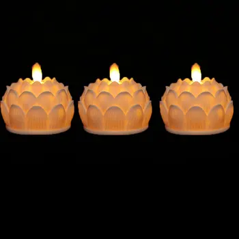 Iepakojumā 3 LED Lotus Sveču,Akumulatoru Darbināmas Flameless LED Baznīcas Ziedu Gaismas Kāzu Reliģisko Apdare