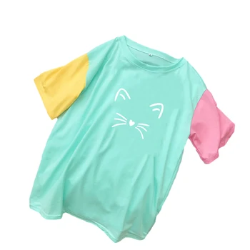 Pareizrakstības Krāsas T Krekls, Tops Sievietēm Vasarā Jaunu Harajuku Kawaii Smieklīgi Karikatūra Kaķis Drukāt Tee Kreklu Femme Zaudēt Ikdienas Apģērbu Izšūšanas